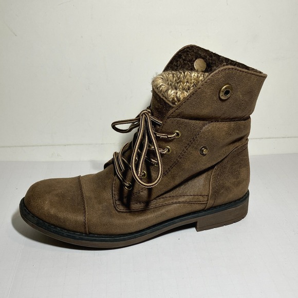Cliffs by White Mountain Women's Brown Faux Suede Knit Cuff Lace Up Boots Sz 6.5 - Picture 12 of 13